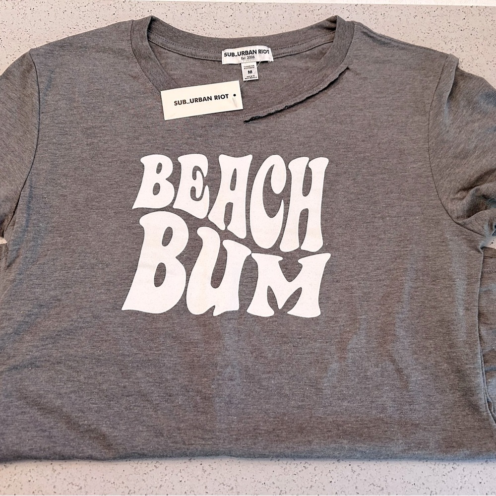 NWT Sub_Urban Riot Dark Gray Tee with white print.